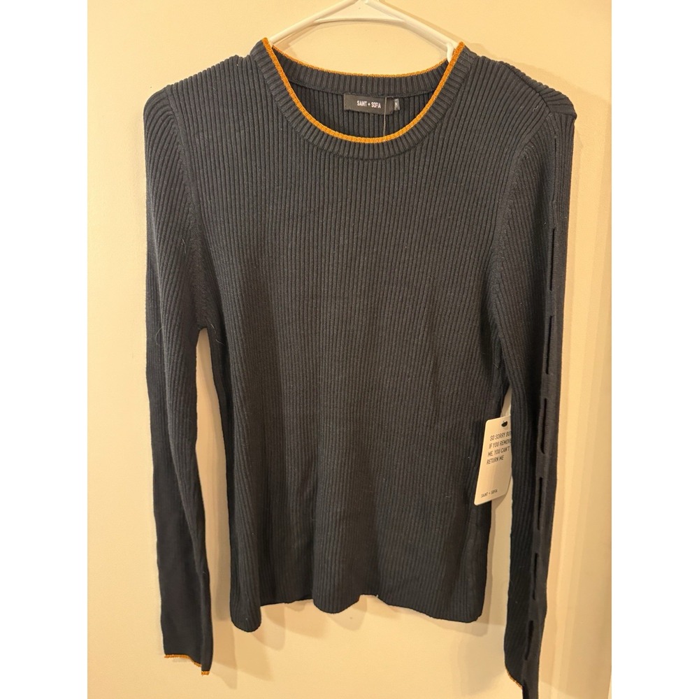NWT Saint + Sofia Luna Cut Out‎ Black Lurex Sweater Size Medium